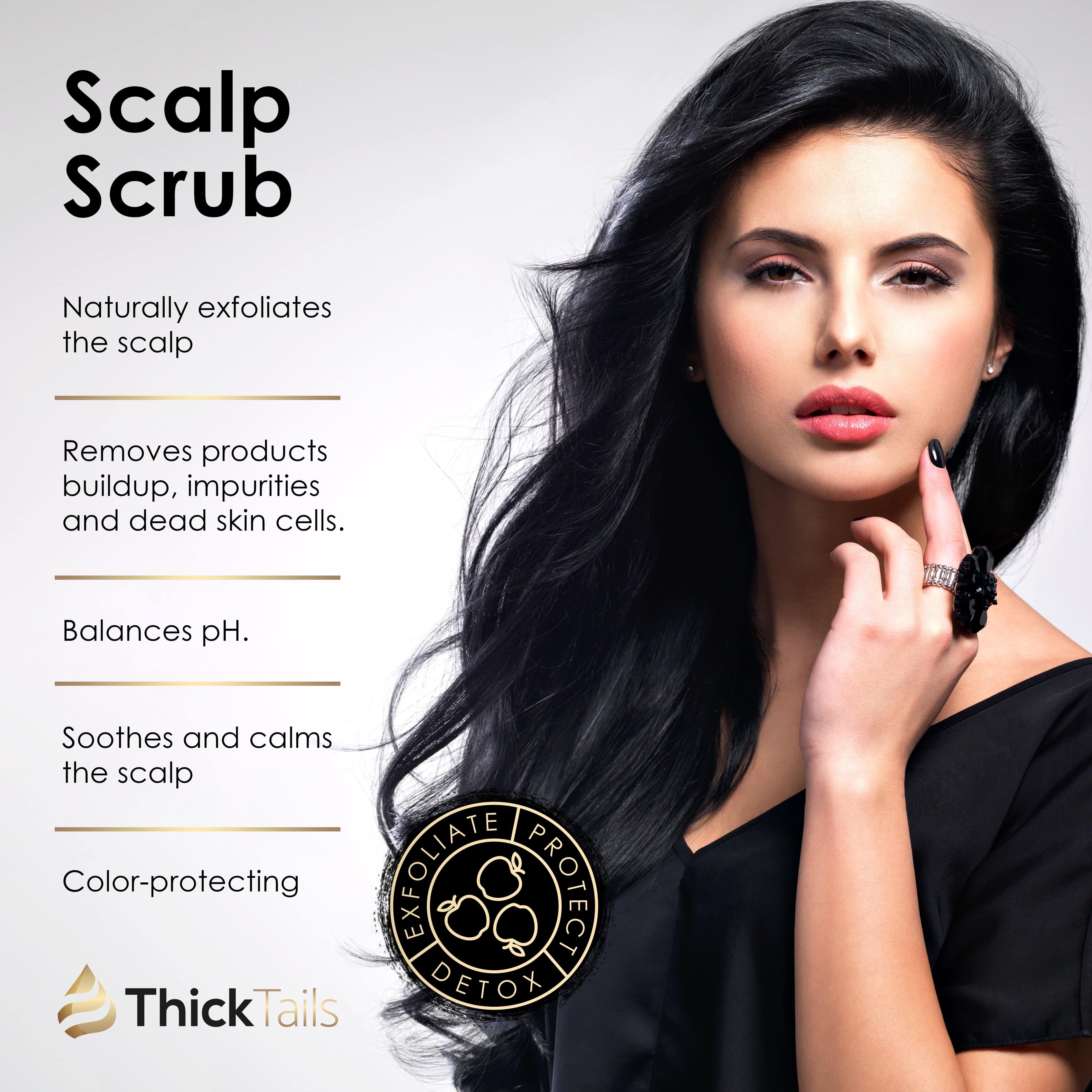ThickTails Exfoliating Scalp Scrub - Sulfate Free, Detoxifying, Exfoliator Hair Scalp Scrub Enriched with Caffeine and Peppermint Oil. Removes Buildup, Exfoliates, Revitalises and Moisturises - ThickTails